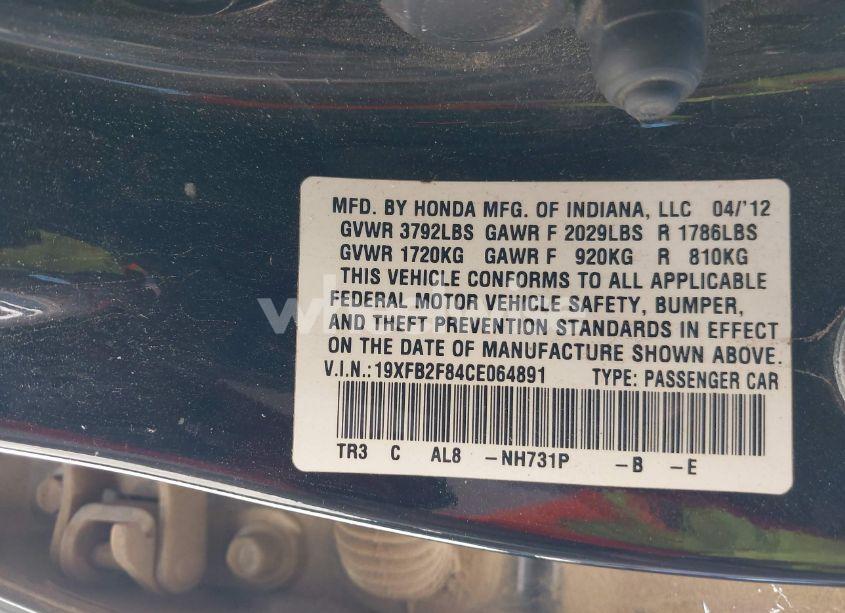 Photo 9 of 2012 Honda Civic EX (VIN 19XFB2F84CE064891)