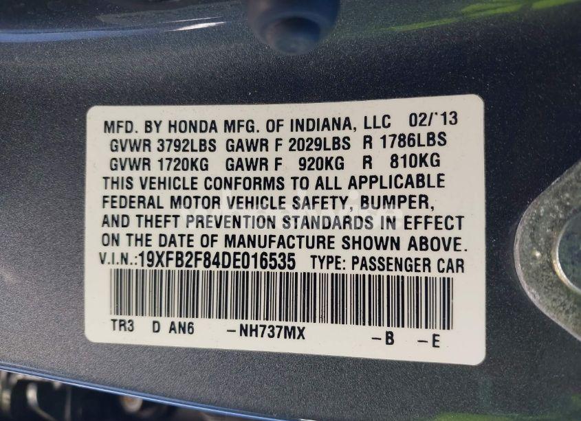 Photo 9 of 2013 Honda Civic EX (VIN 19XFB2F84DE016535)