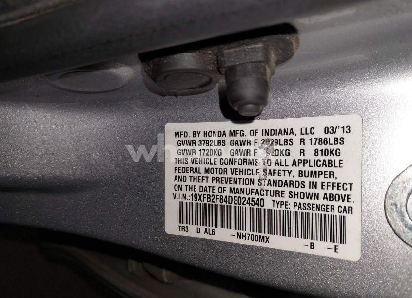 Photo 9 of 2013 Honda Civic EX (VIN 19XFB2F84DE024540)