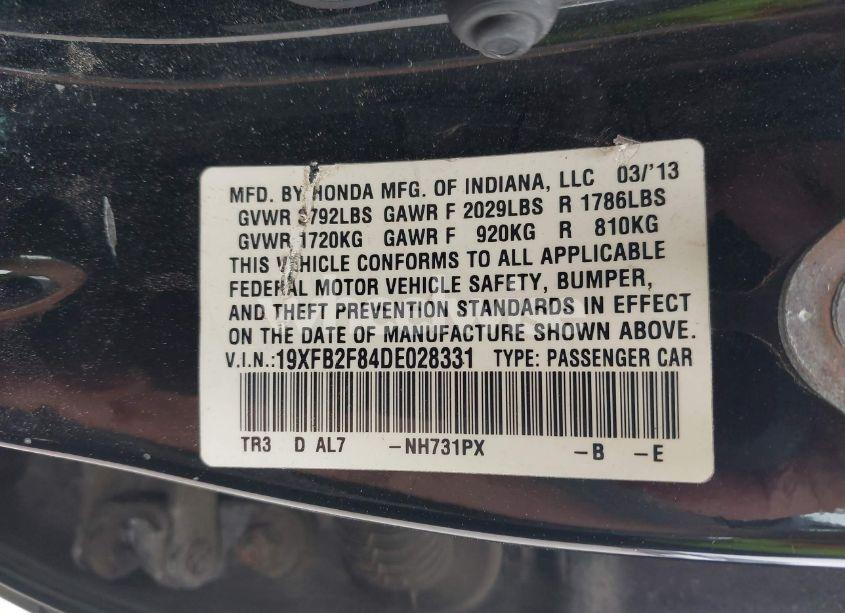 Photo 9 of 2013 Honda Civic EX (VIN 19XFB2F84DE028331)