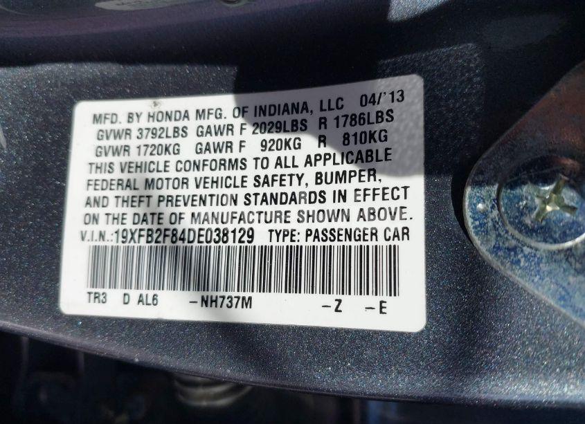 Photo 9 of 2013 Honda Civic EX (VIN 19XFB2F84DE038129)