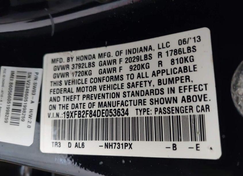 Photo 9 of 2013 Honda Civic EX (VIN 19XFB2F84DE053634)