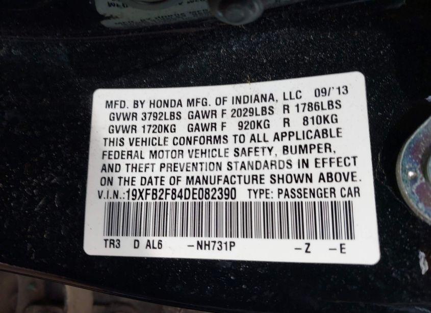 Photo 9 of 2013 Honda Civic EX (VIN 19XFB2F84DE082390)