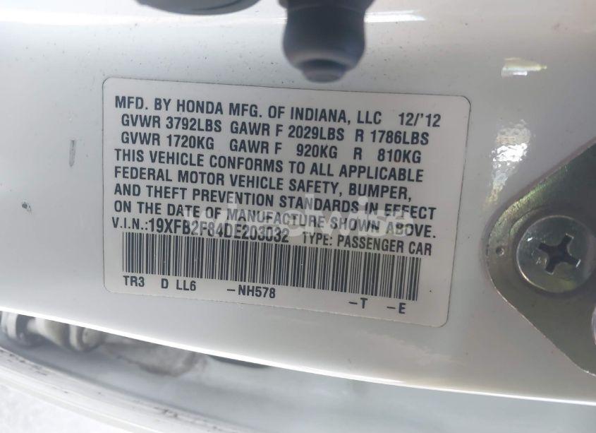 Photo 9 of 2013 Honda Civic EX (VIN 19XFB2F84DE203032)