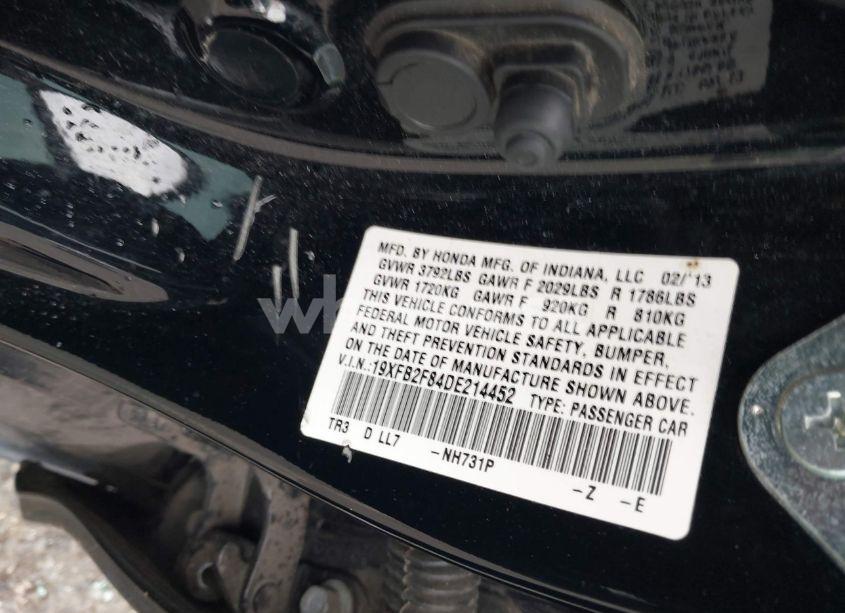 Photo 9 of 2013 Honda Civic EX (VIN 19XFB2F84DE214452)