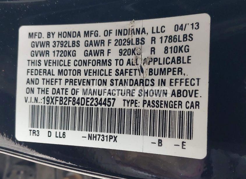 Photo 9 of 2013 Honda Civic EX (VIN 19XFB2F84DE234457)