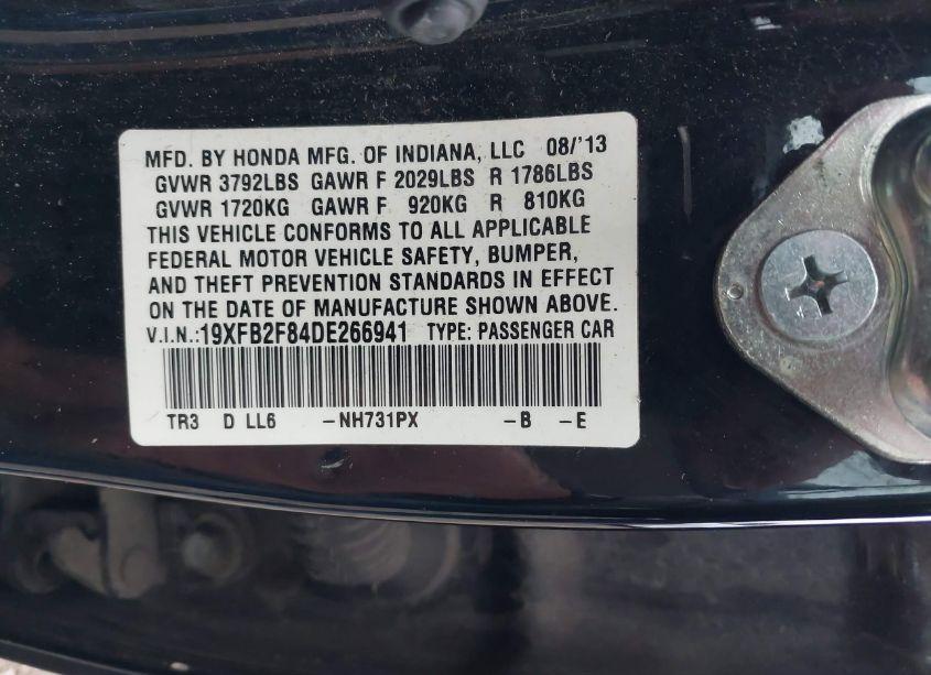 Photo 9 of 2013 Honda Civic EX (VIN 19XFB2F84DE266941)