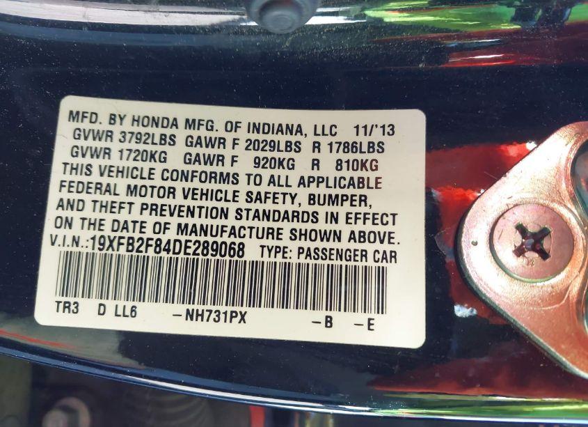 Photo 9 of 2013 Honda Civic EX (VIN 19XFB2F84DE289068)