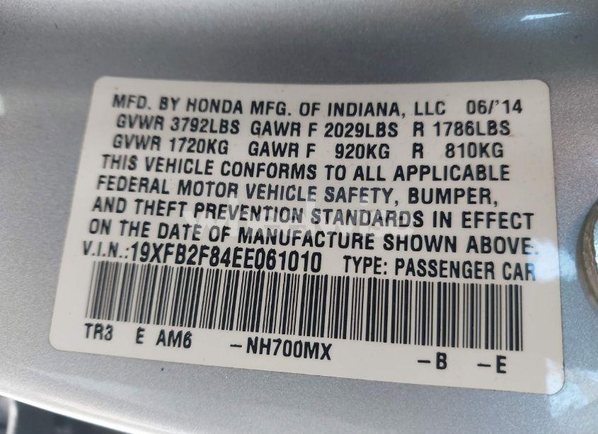 Photo 9 of 2014 Honda Civic EX (VIN 19XFB2F84EE061010)