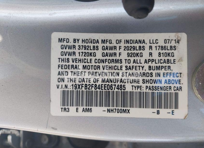 Photo 9 of 2014 Honda Civic EX (VIN 19XFB2F84EE067485)