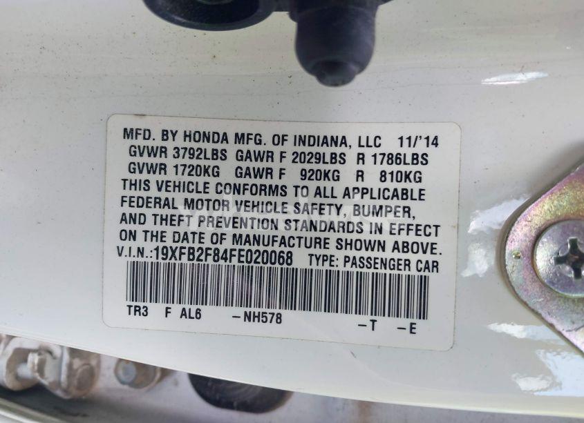 Photo 9 of 2015 Honda Civic EX (VIN 19XFB2F84FE020068)