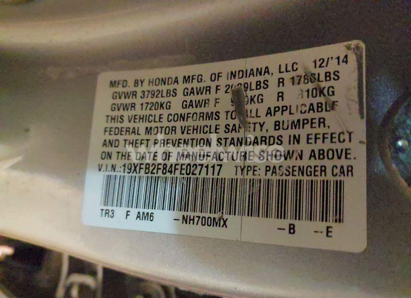 Photo 9 of 2015 Honda Civic EX (VIN 19XFB2F84FE027117)