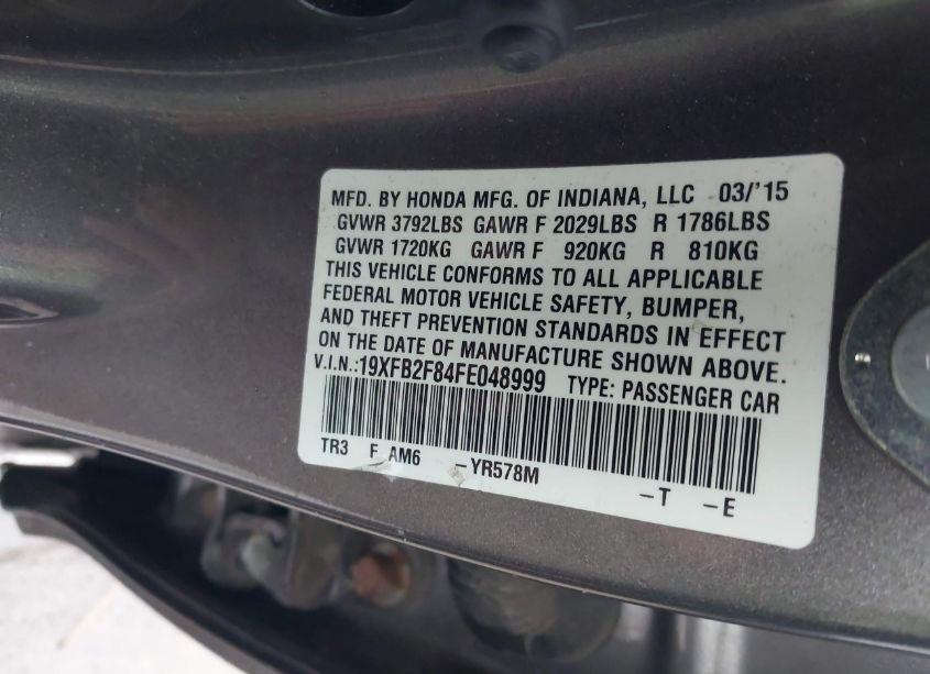 Photo 9 of 2015 Honda Civic EX (VIN 19XFB2F84FE048999)