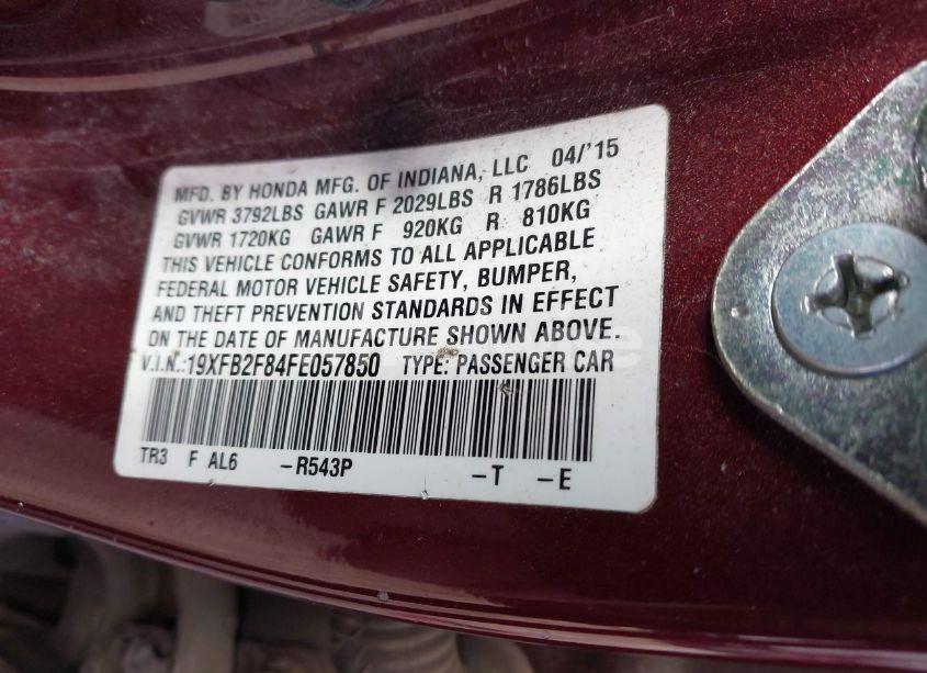 Photo 9 of 2015 Honda Civic EX (VIN 19XFB2F84FE057850)