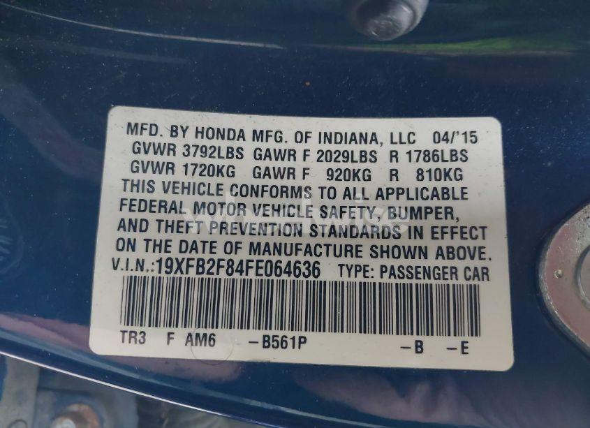 Photo 9 of 2015 Honda Civic EX (VIN 19XFB2F84FE064636)