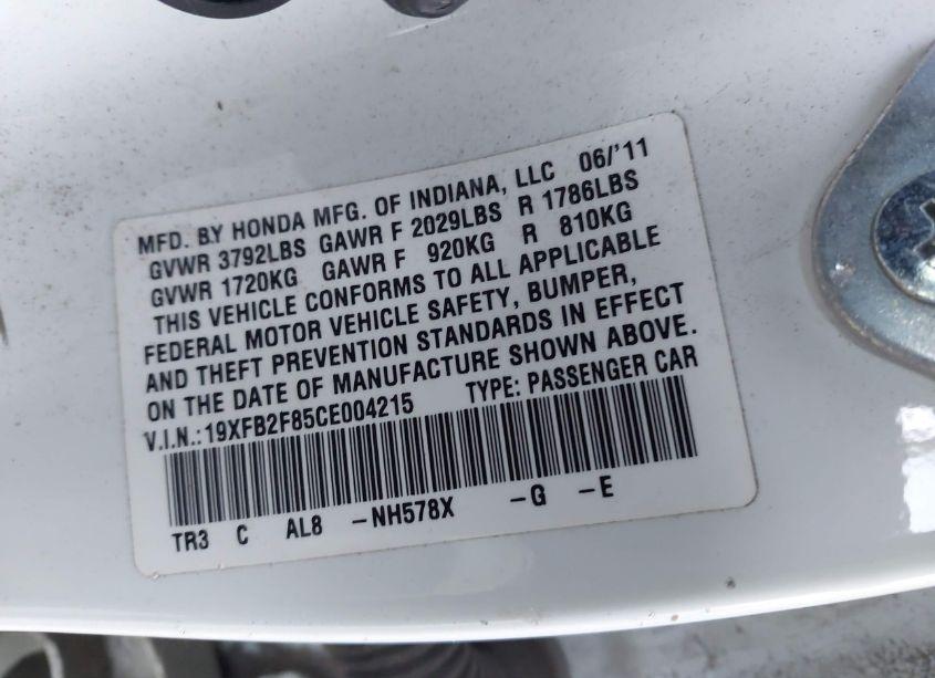 Photo 9 of 2012 Honda Civic EX (VIN 19XFB2F85CE004215)