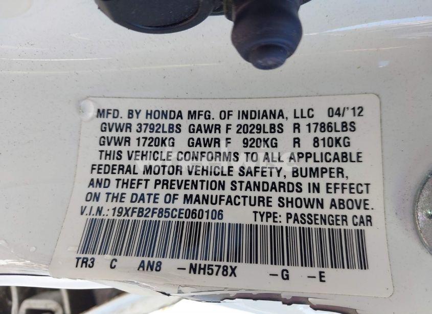 Photo 9 of 2012 Honda Civic EX (VIN 19XFB2F85CE060106)