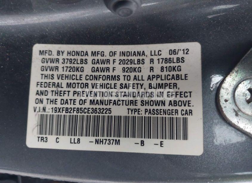 Photo 9 of 2012 Honda Civic EX (VIN 19XFB2F85CE363225)