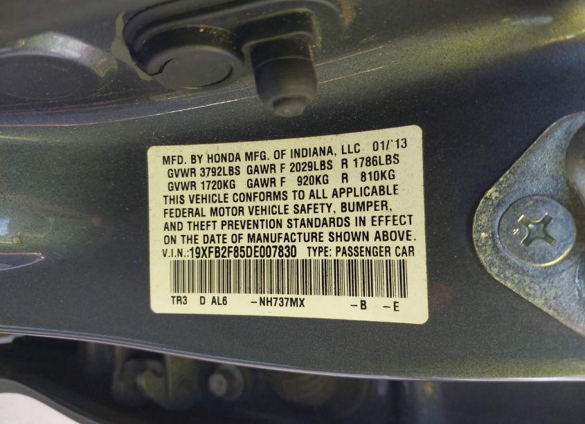 Photo 9 of 2013 Honda Civic EX (VIN 19XFB2F85DE007830)