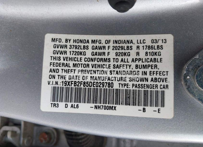 Photo 9 of 2013 Honda Civic EX (VIN 19XFB2F85DE029780)