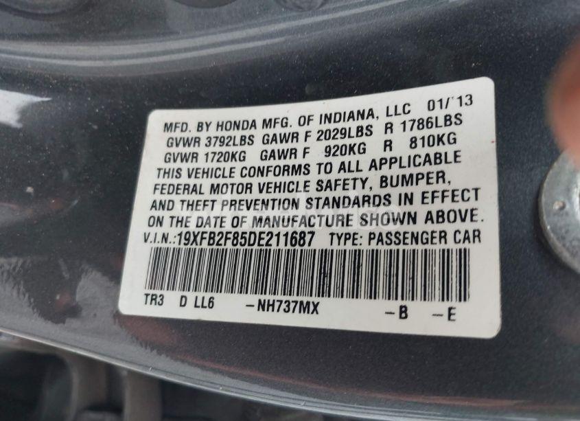 Photo 9 of 2013 Honda Civic EX (VIN 19XFB2F85DE211687)