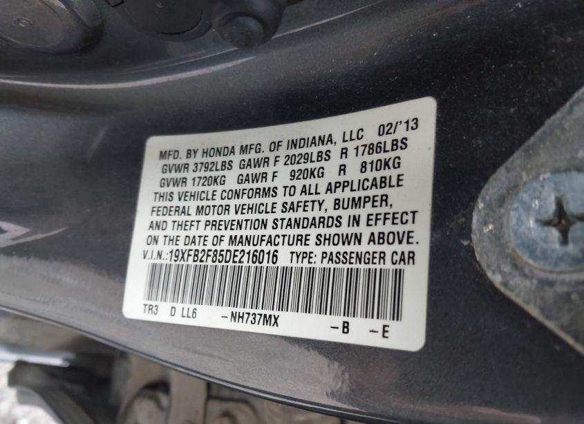 Photo 9 of 2013 Honda Civic EX (VIN 19XFB2F85DE216016)