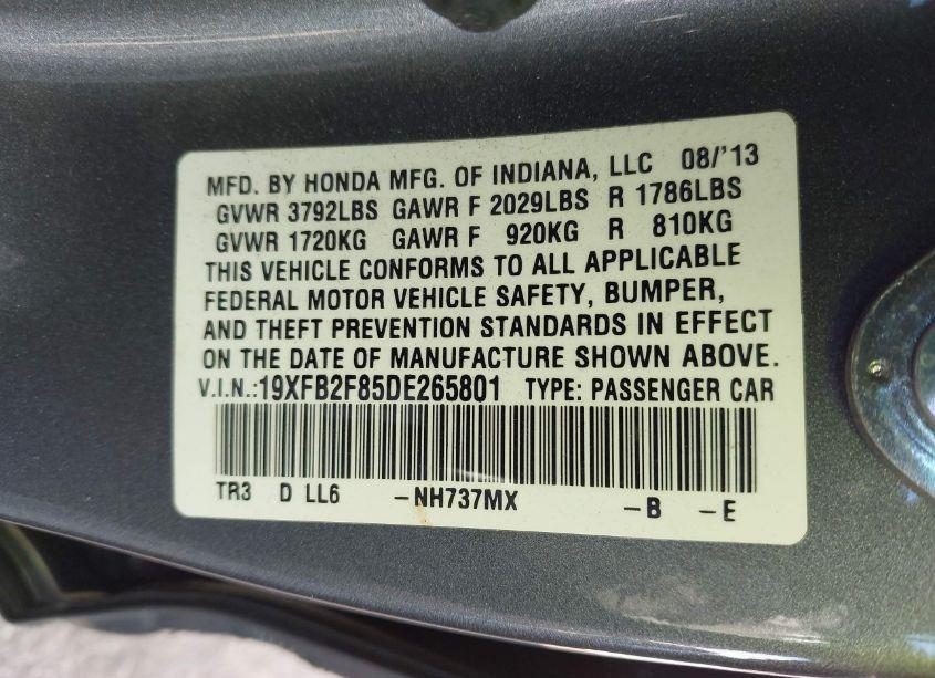 Photo 9 of 2013 Honda Civic EX (VIN 19XFB2F85DE265801)
