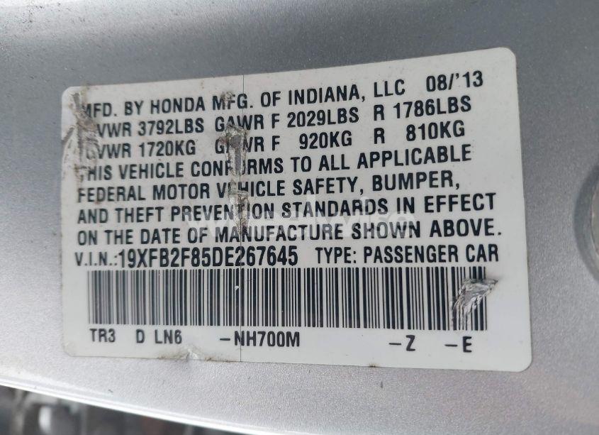Photo 9 of 2013 Honda Civic EX (VIN 19XFB2F85DE267645)