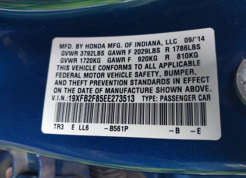 Photo 9 of 2014 Honda Civic EX (VIN 19XFB2F85EE273513)
