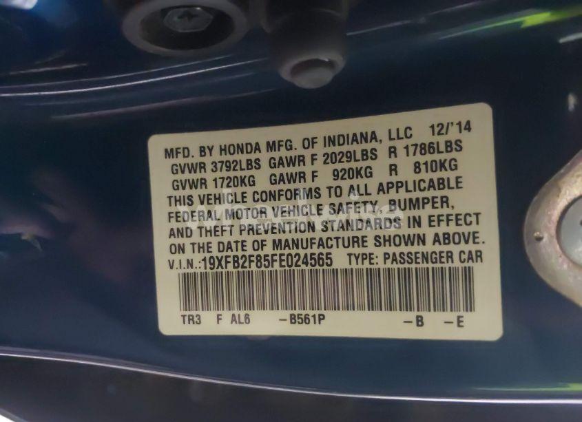 Photo 9 of 2015 Honda Civic EX (VIN 19XFB2F85FE024565)