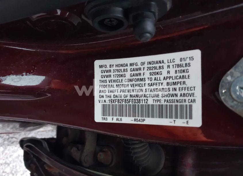 Photo 9 of 2015 Honda Civic EX (VIN 19XFB2F85FE038112)