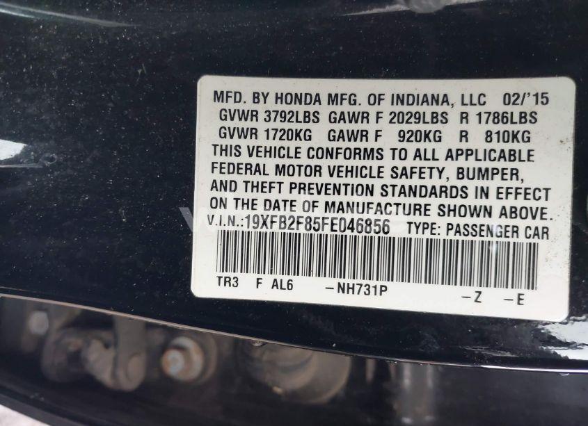 Photo 9 of 2015 Honda Civic EX (VIN 19XFB2F85FE046856)