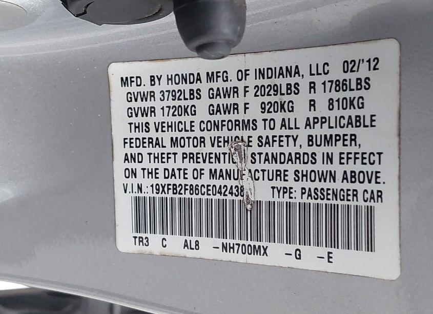 Photo 9 of 2012 Honda Civic EX (VIN 19XFB2F86CE042438)