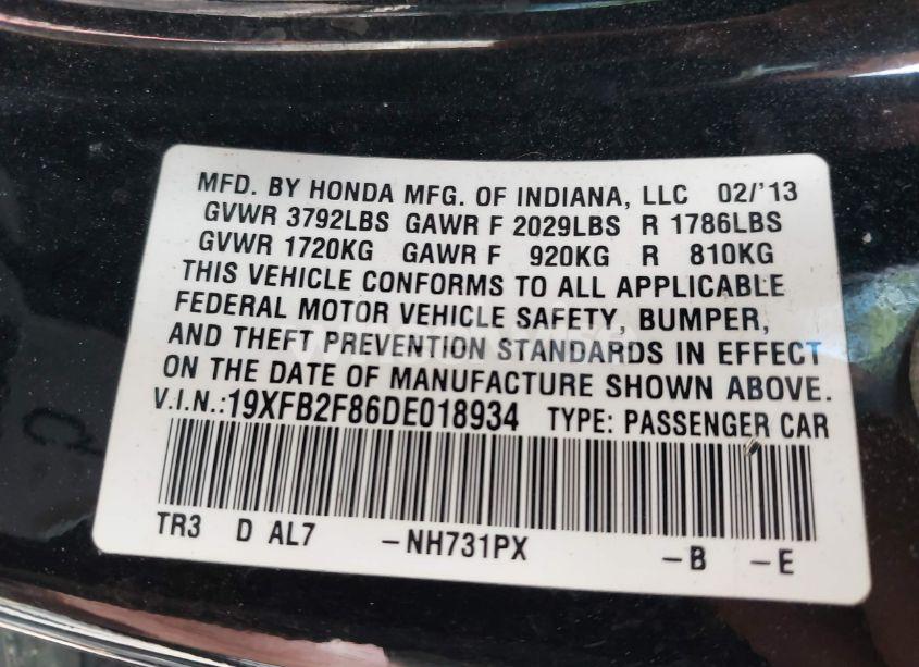 Photo 9 of 2013 Honda Civic EX (VIN 19XFB2F86DE018934)