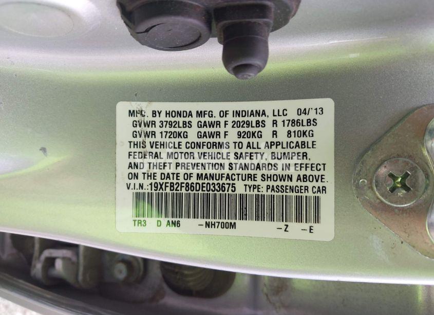 Photo 9 of 2013 Honda Civic EX (VIN 19XFB2F86DE033675)