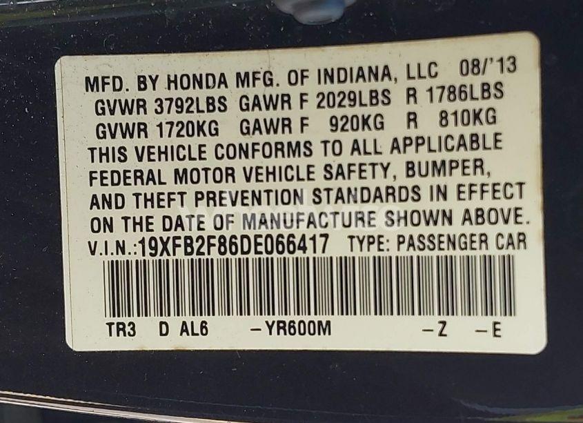 Photo 9 of 2013 Honda Civic EX (VIN 19XFB2F86DE066417)