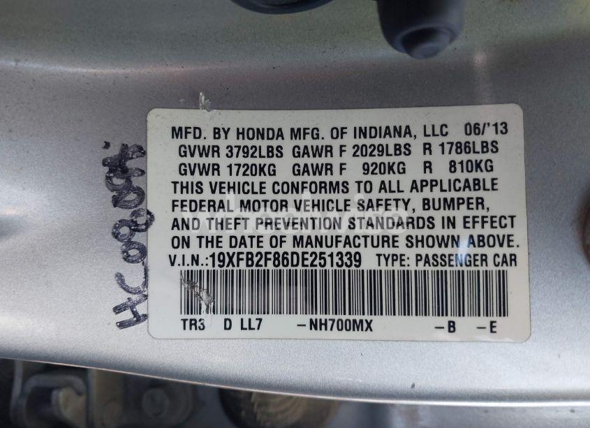 Photo 9 of 2013 Honda Civic EX (VIN 19XFB2F86DE251339)