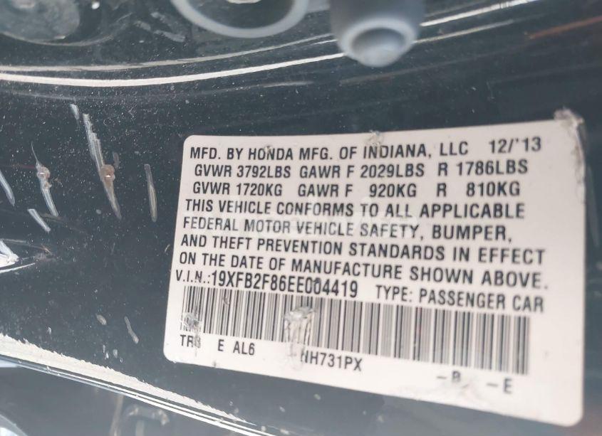 Photo 9 of 2014 Honda Civic EX (VIN 19XFB2F86EE004419)