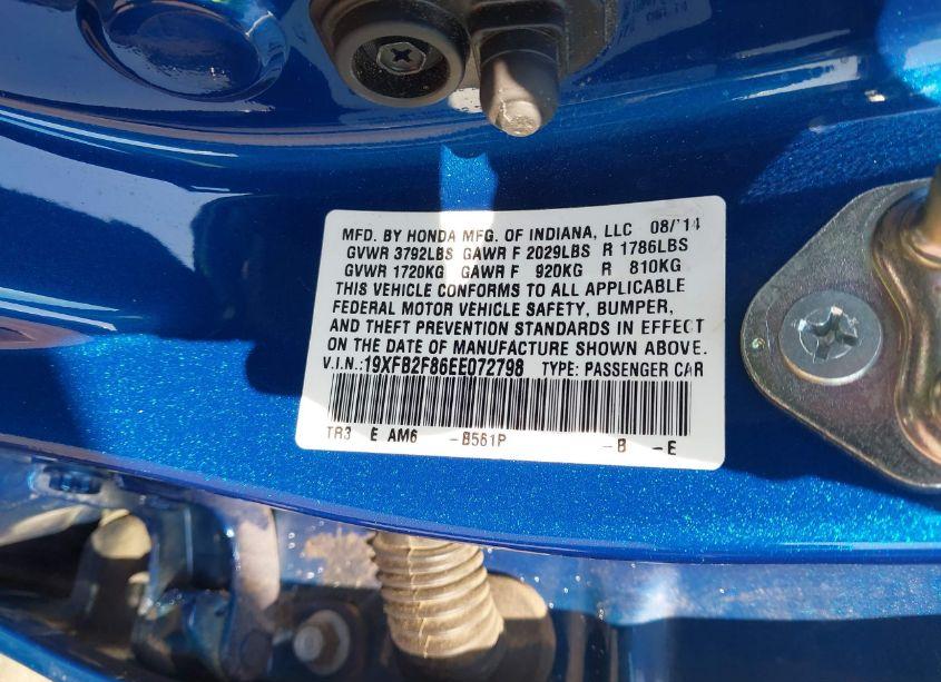 Photo 9 of 2014 Honda Civic EX (VIN 19XFB2F86EE072798)