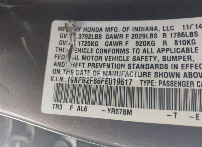 Photo 9 of 2015 Honda Civic EX (VIN 19XFB2F86FE019617)