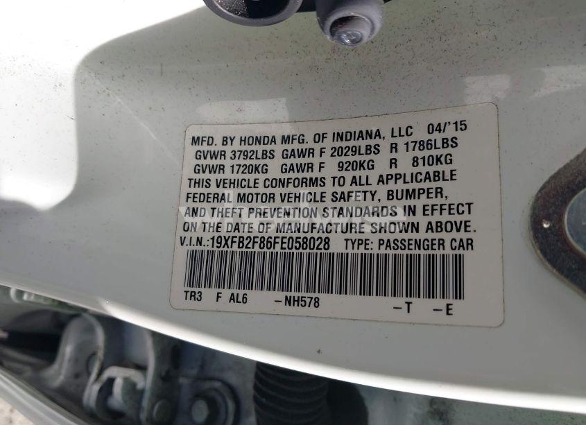 Photo 9 of 2015 Honda Civic EX (VIN 19XFB2F86FE058028)