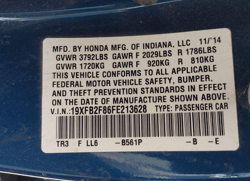 Photo 9 of 2015 Honda Civic EX (VIN 19XFB2F86FE213628)