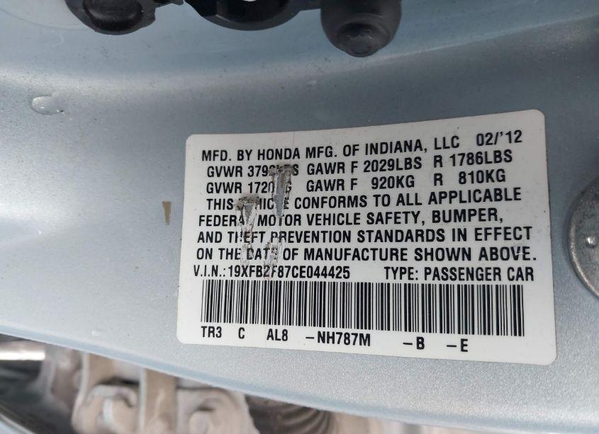 Photo 9 of 2012 Honda Civic EX (VIN 19XFB2F87CE044425)