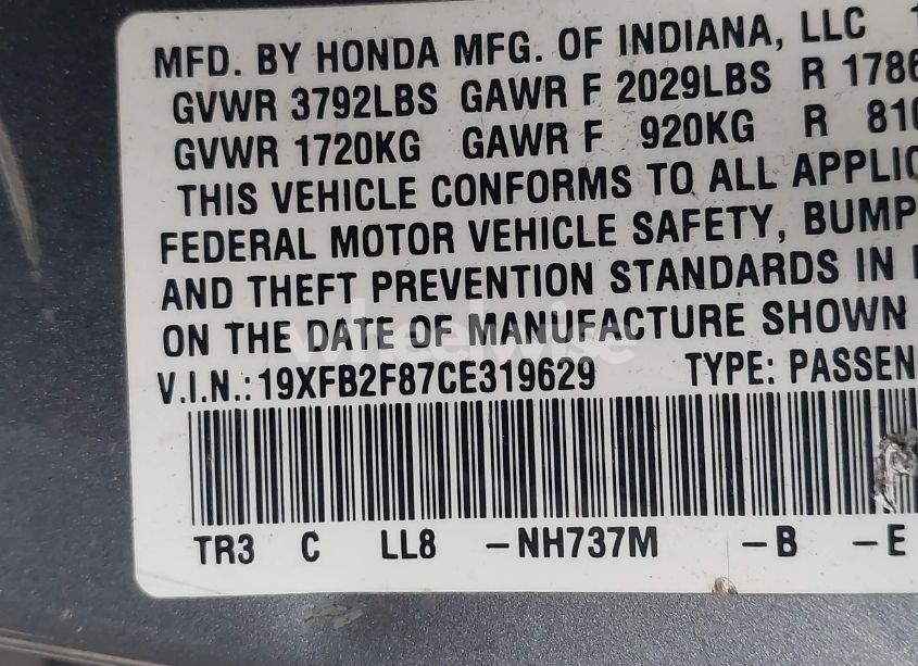 Photo 9 of 2012 Honda Civic EX (VIN 19XFB2F87CE319629)