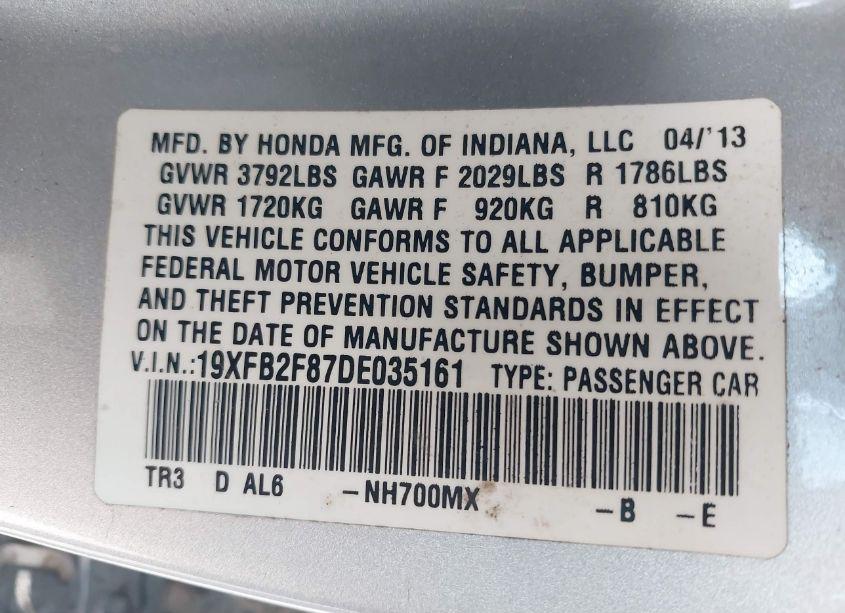 Photo 9 of 2013 Honda Civic EX (VIN 19XFB2F87DE035161)