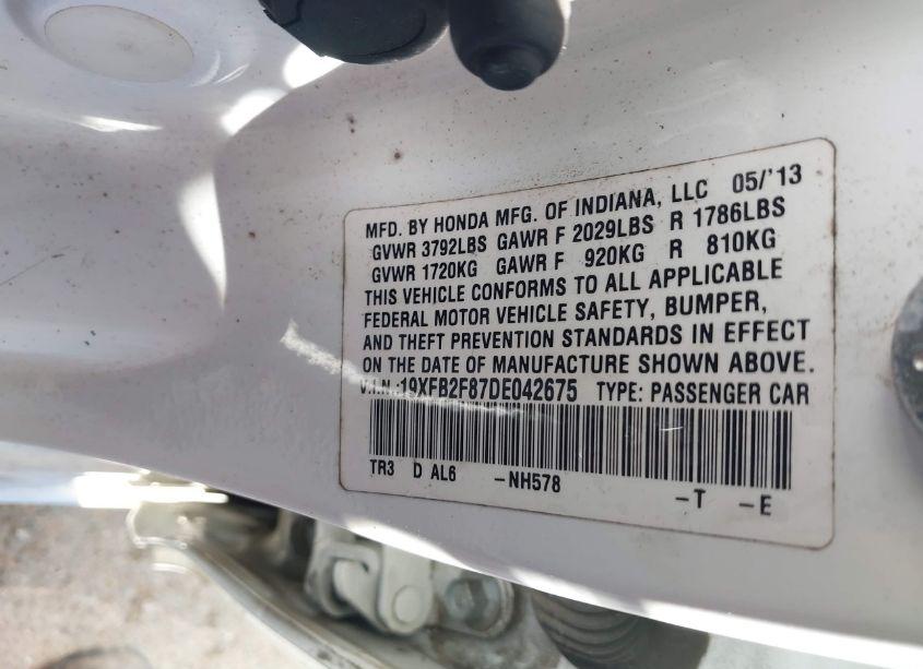 Photo 9 of 2013 Honda Civic EX (VIN 19XFB2F87DE042675)