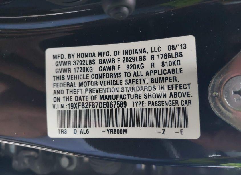 Photo 9 of 2013 Honda Civic EX (VIN 19XFB2F87DE067589)