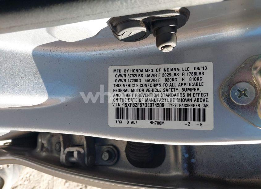 Photo 9 of 2013 Honda Civic EX (VIN 19XFB2F87DE074509)