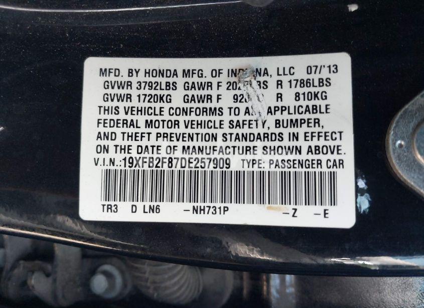 Photo 9 of 2013 Honda Civic EX (VIN 19XFB2F87DE257909)
