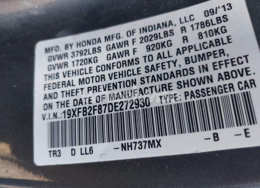 Photo 9 of 2013 Honda Civic EX (VIN 19XFB2F87DE272930)